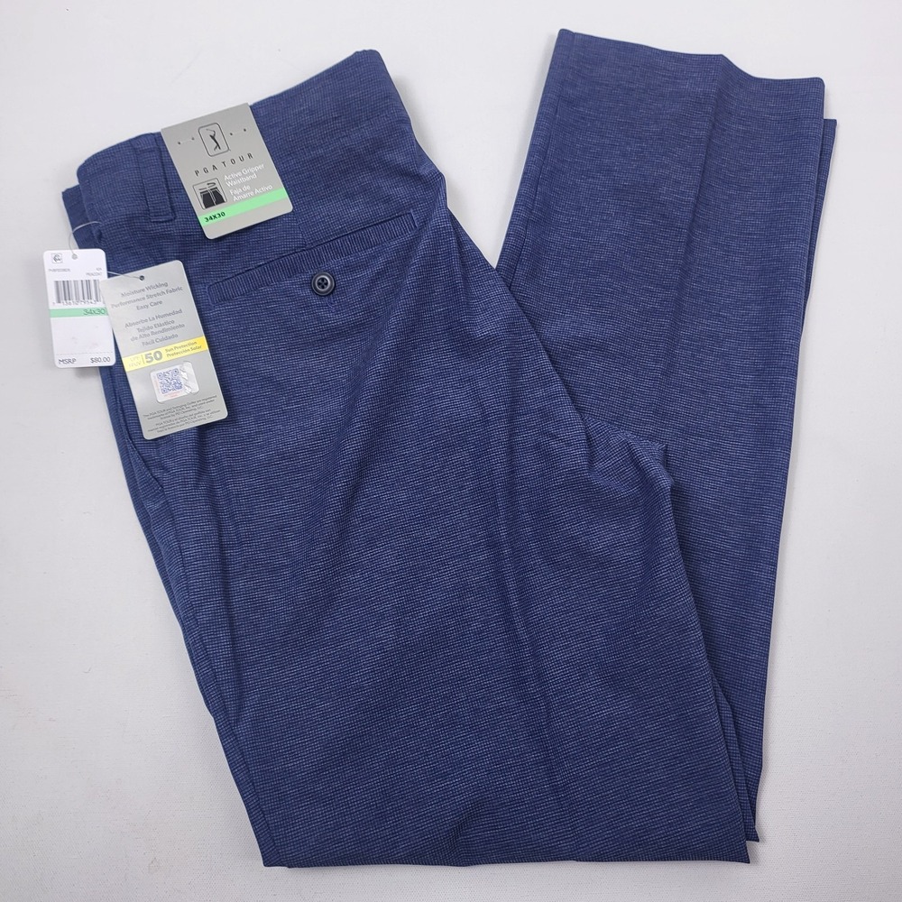Men's PGA Tour Golf Pants Active Gripper Waistband 34x30 Blue Pfreformsnce New - Picture 1 of 8